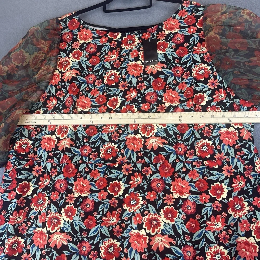 Torrid Mini Scuba‎ Crepe Organza High Neck Puff Sleeve Dress Women Size 26